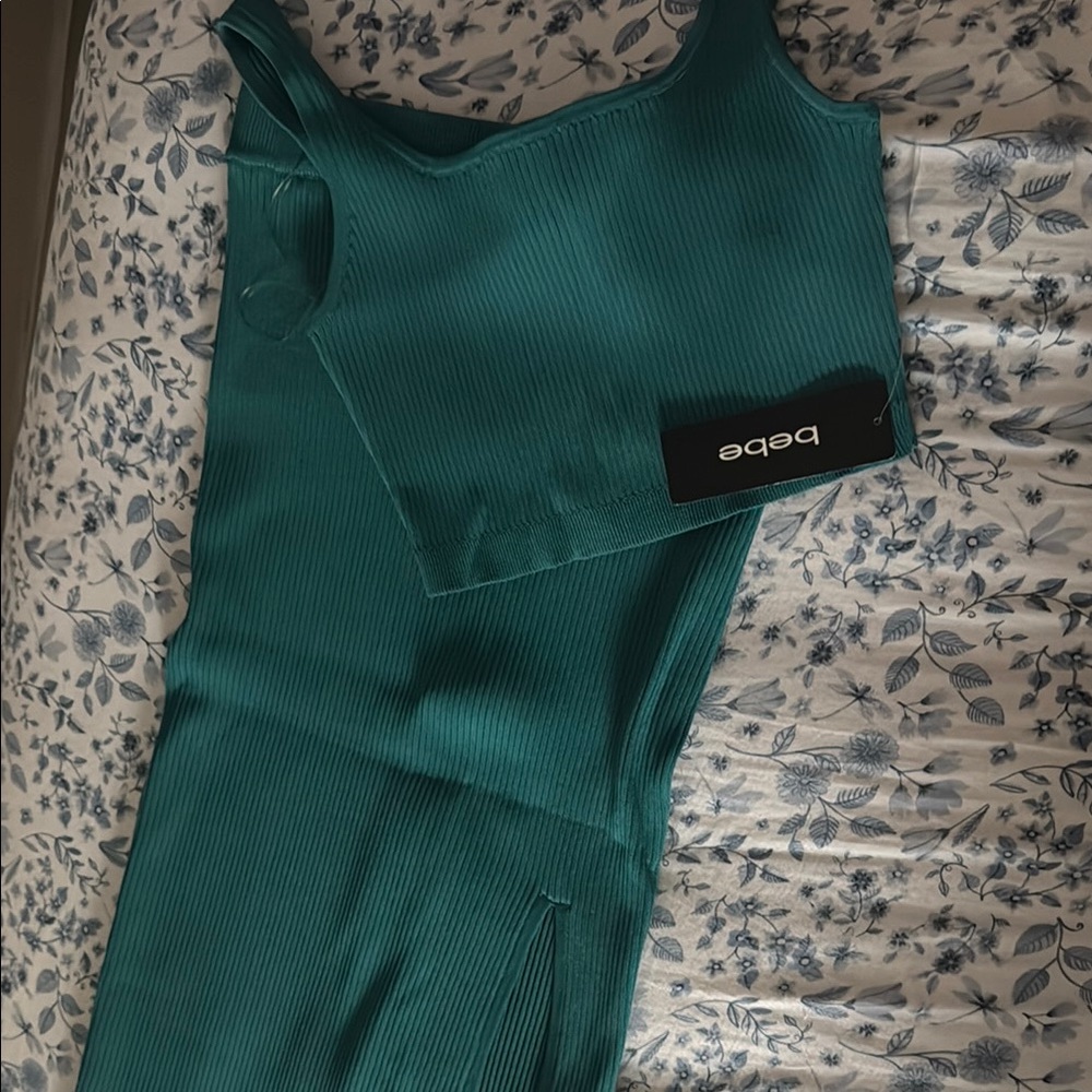 Bebe Teal Ribbed Two-Piece Set
